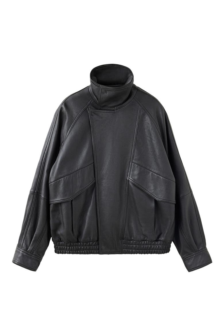 Oversized Funnel Neck Leather Jacket, Main, color, CHOCOLATE
