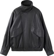 MANGO Oversized Funnel Neck Leather Jacket