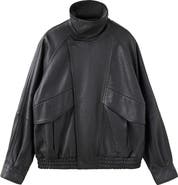 MANGO Oversized Funnel Neck Leather Jacket