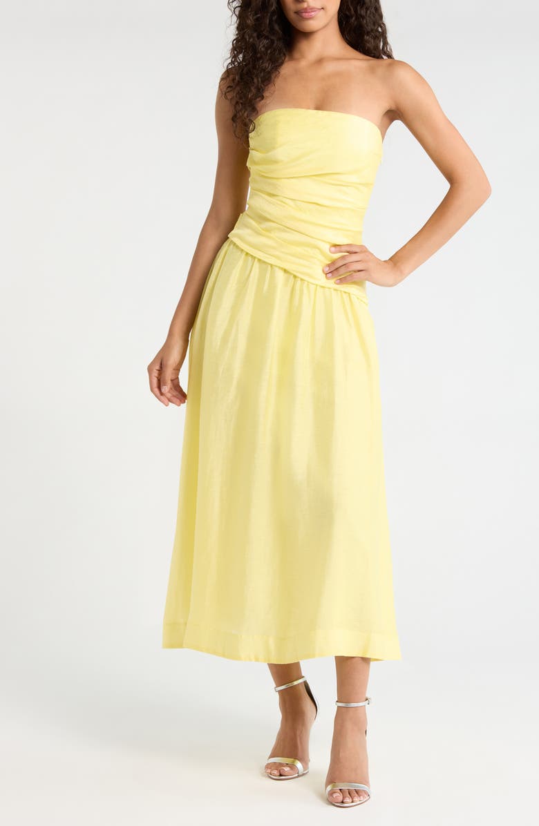 Ever New Rumi Ruched Strapless Midi Dress | Nordstrom Ever New Rumi Ruched Strapless Midi Dress | Nordstrom