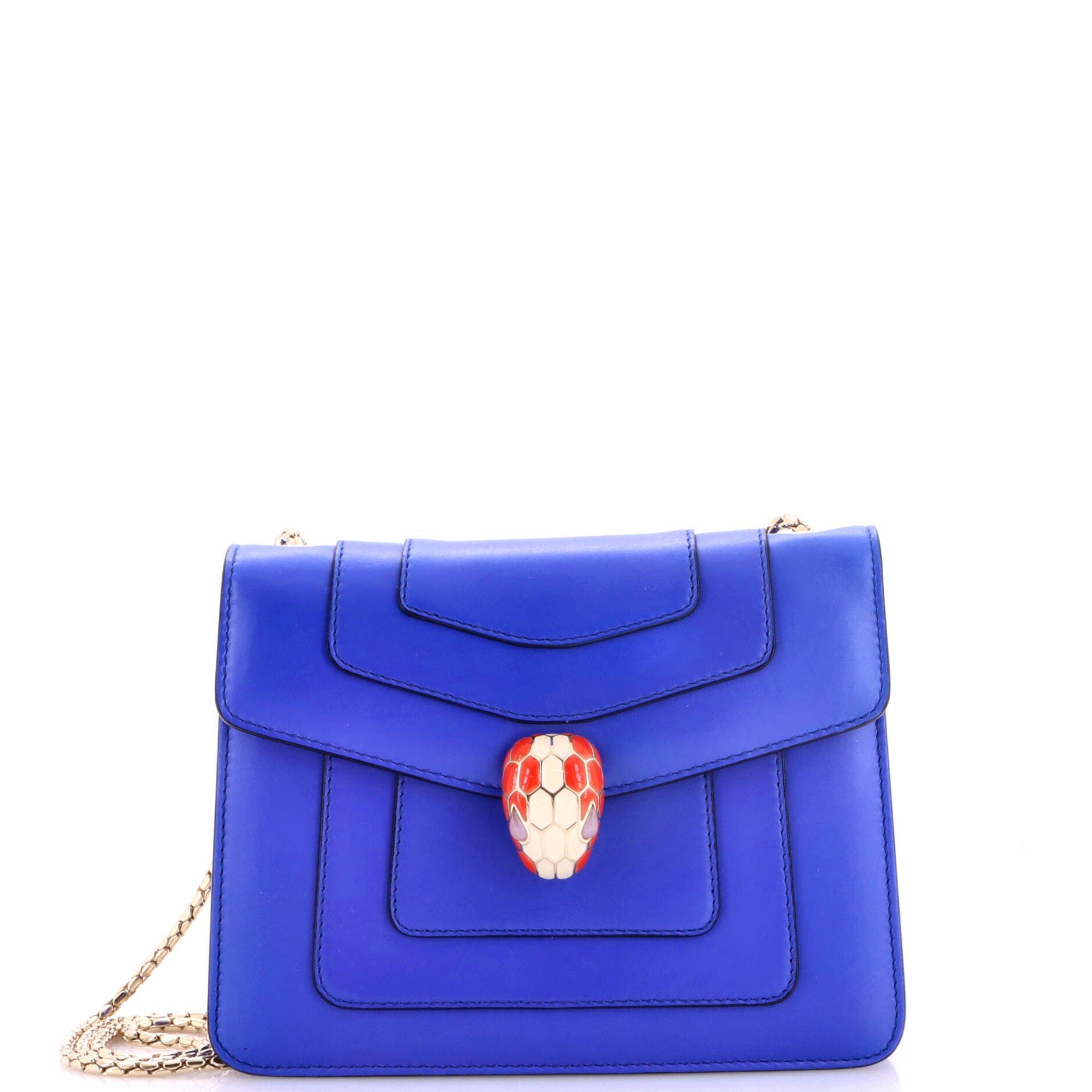 Serpenti Forever Square Shoulder Bag Leather Small, Main, color, Blue