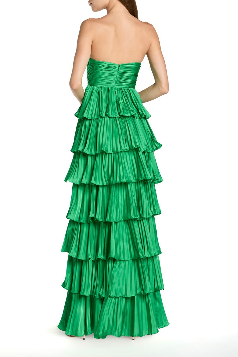 mac duggal charmeuse ruffle-strap maxi dress Pink and Orange Charmeuse Ruffle Strap Crossover Ombre Gown
