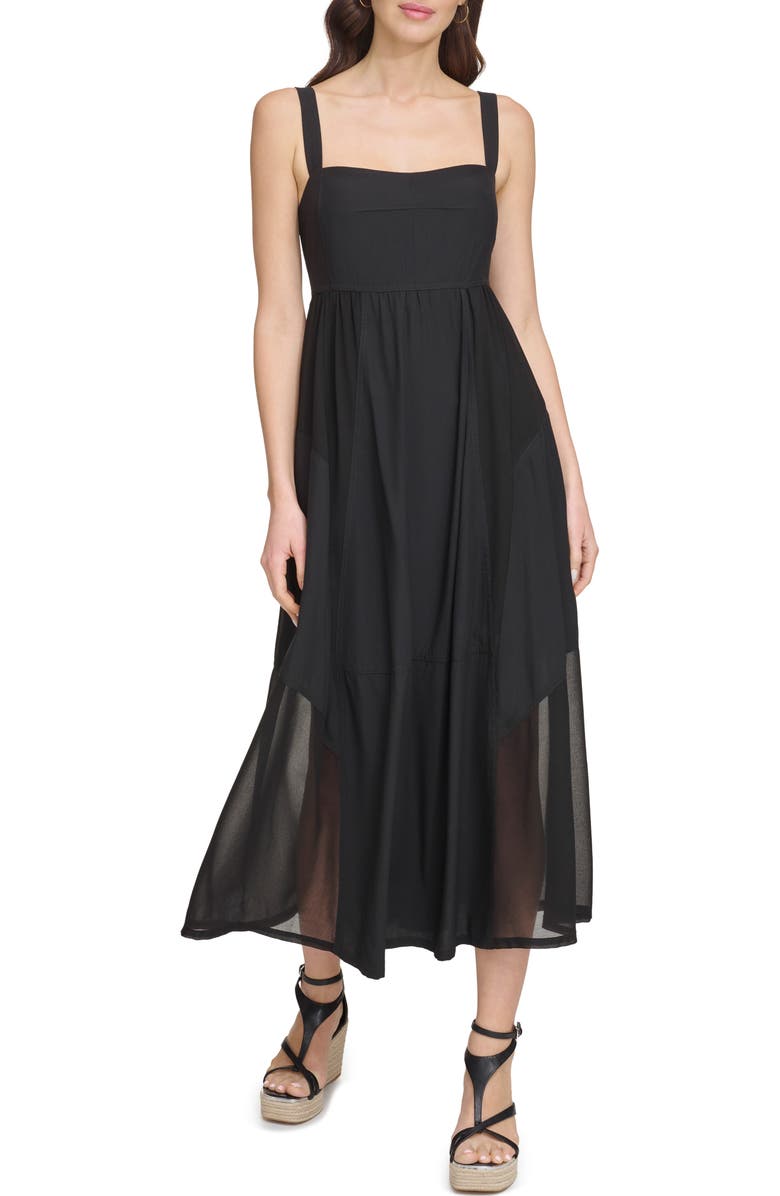 DKNY Paneled Mixed Media Midi Dress, Main, color, 