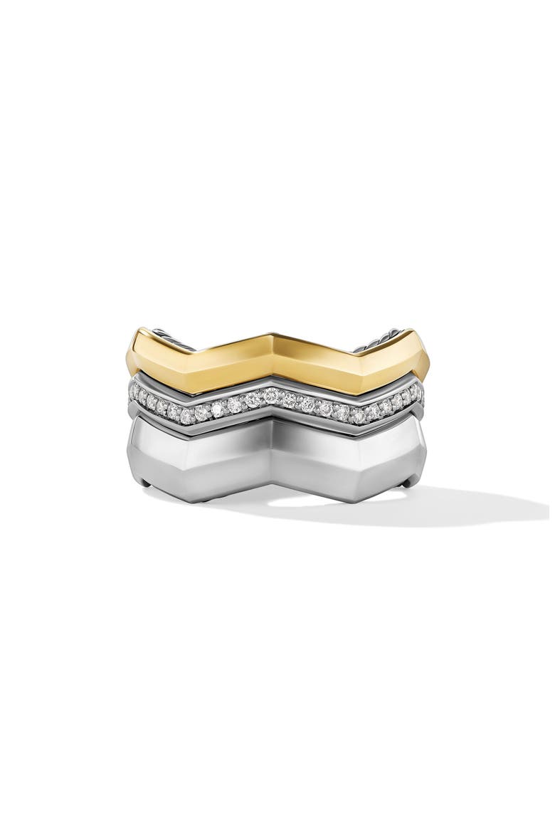 Stax Zig Zag Triple Row Diamond Ring, Main, color, STERLING SILVER/ YELLOW GOLD