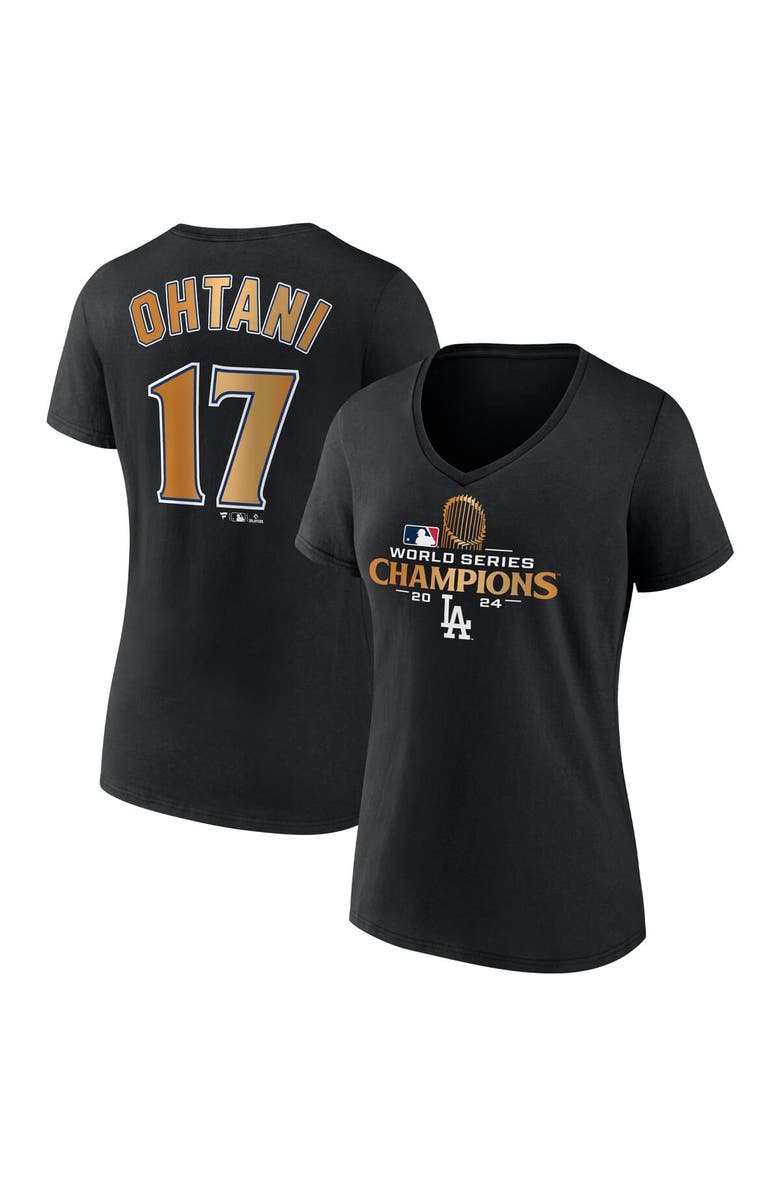 FANATICS Women's Fanatics Shohei Ohtani Black Los Angeles Dodgers 2024 World Series Champions Name & Number V-Neck T-Shirt, Main, color, 