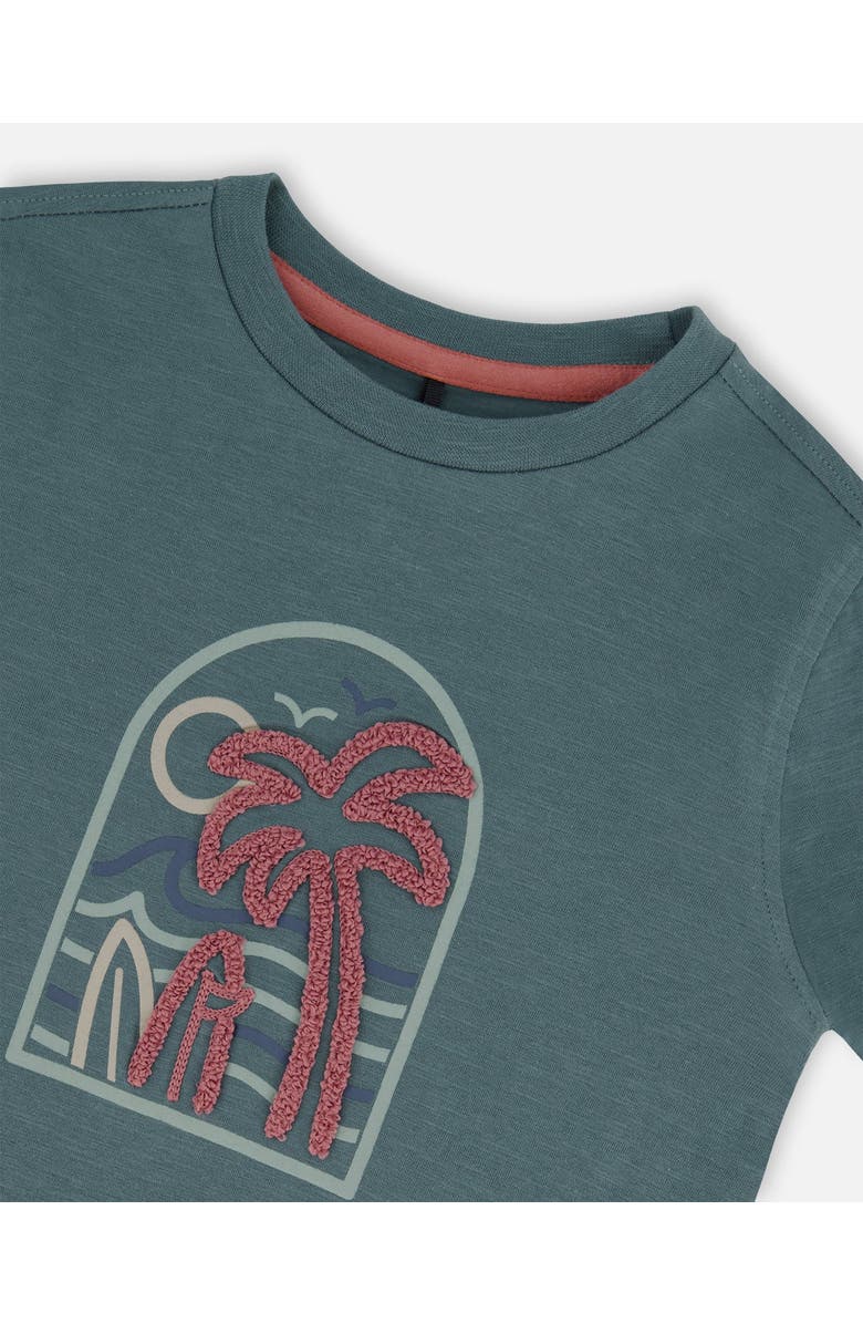 Deux par Deux Little Boy's Short Sleeve Organic Cotton Graphic Tee Teal And Dark Old Rose, Alternate, color,