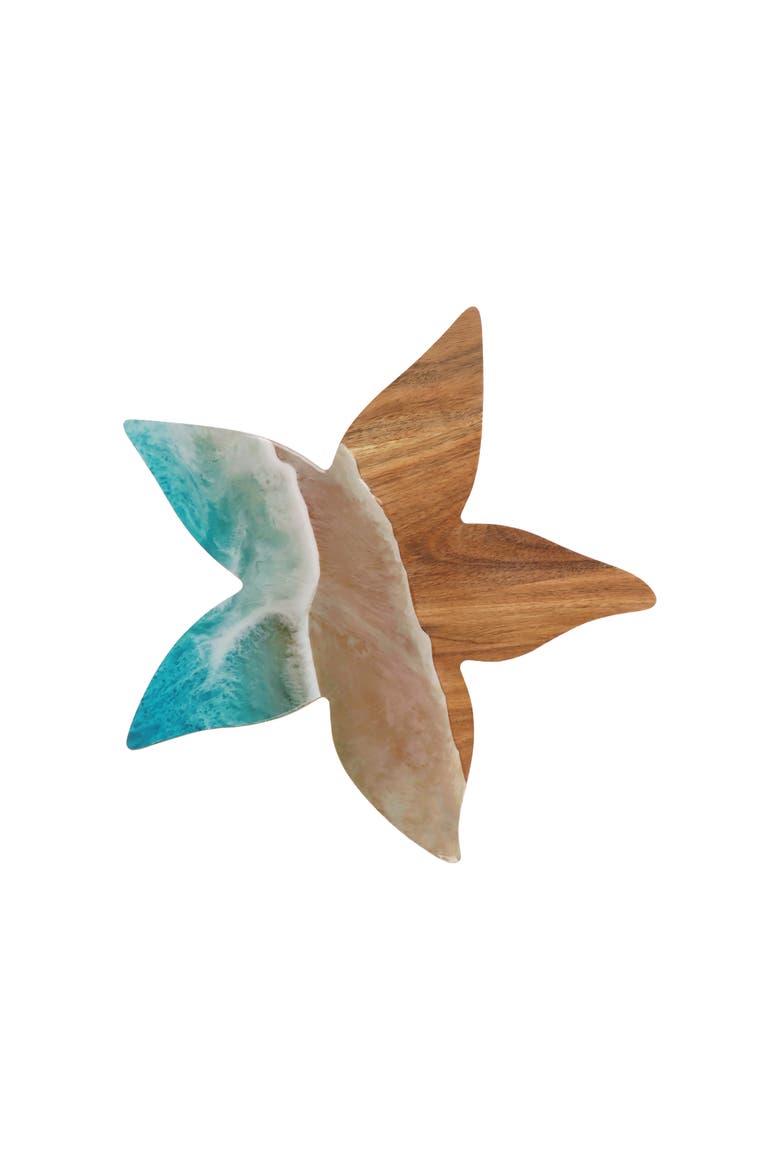 Sea Star Wave Coastal Wood Novelty Animal Shaped Serving Platter 12", Main, color, Brown