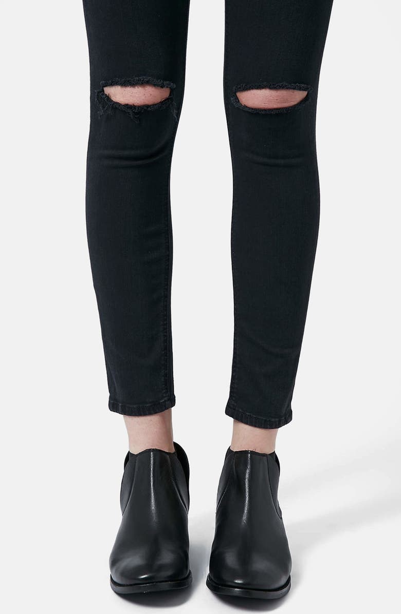Topshop Moto 'Jamie' Dark Wash Ripped Slim Jeans, Alternate, color,