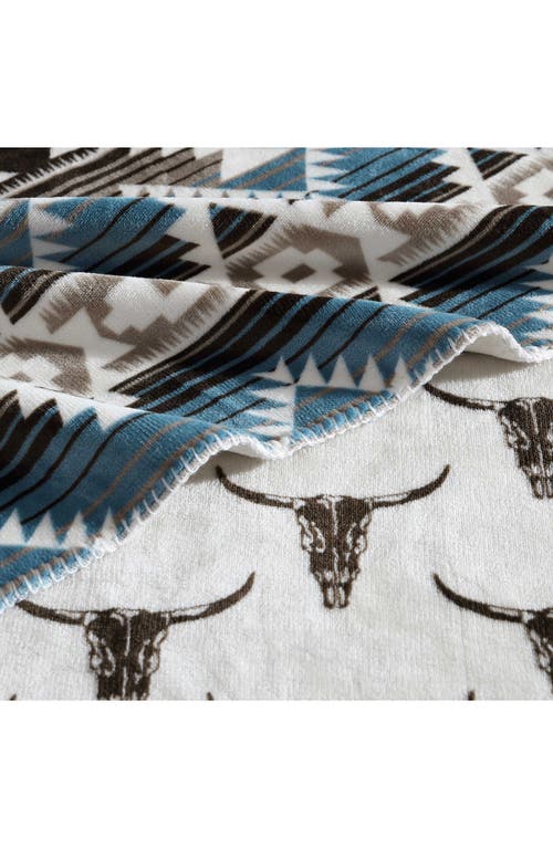 Wrangler Jericho Coco Flannel Reversible Throw Blanket In Turquoise-aqua