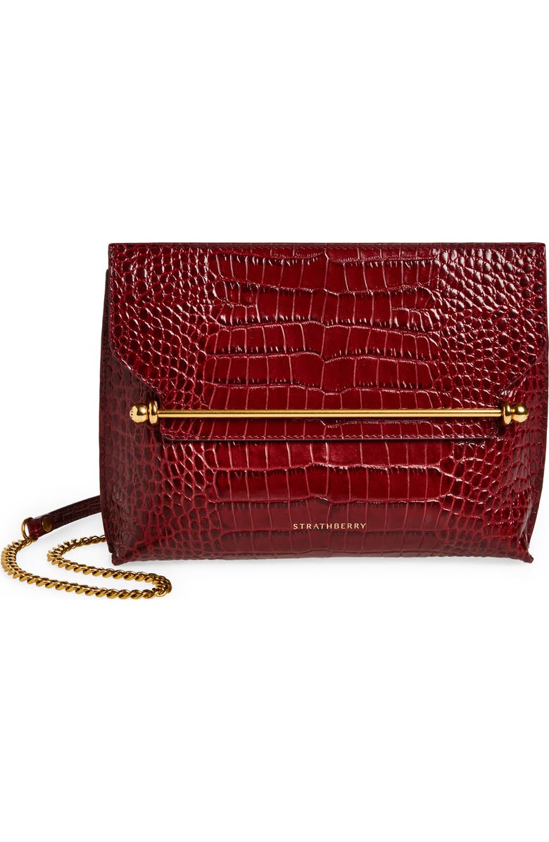 Strathberry Stylist Croc Embossed Leather Clutch, Main, color, Oxblood