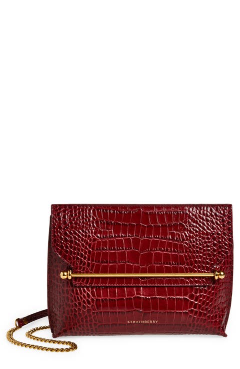 Stylist Croc Embossed Leather Clutch