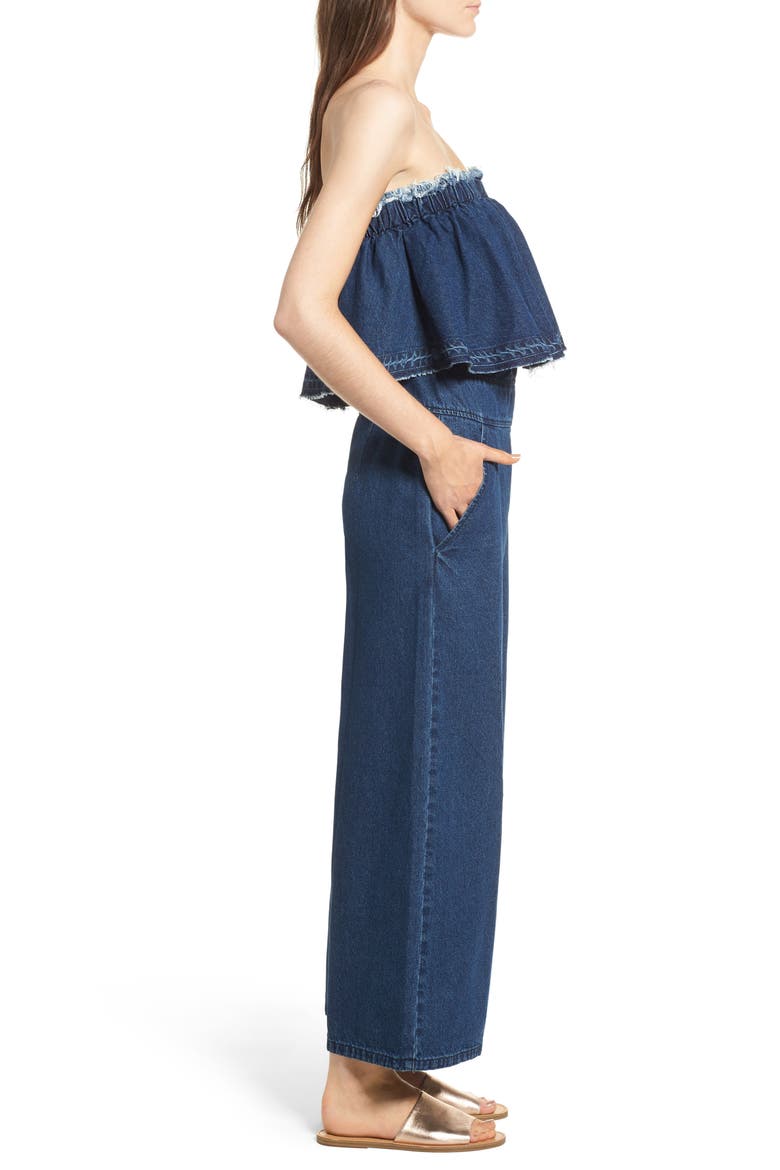 Strapless Crop Denim Jumpsuit, Alternate, color, DENIM BLUE