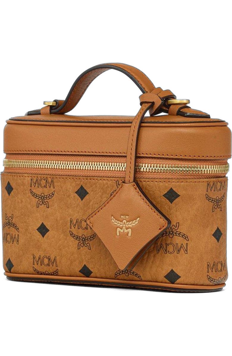 MCM Aren Vanity Case in Visetos Leather Mix, Alternate, color, Cognac