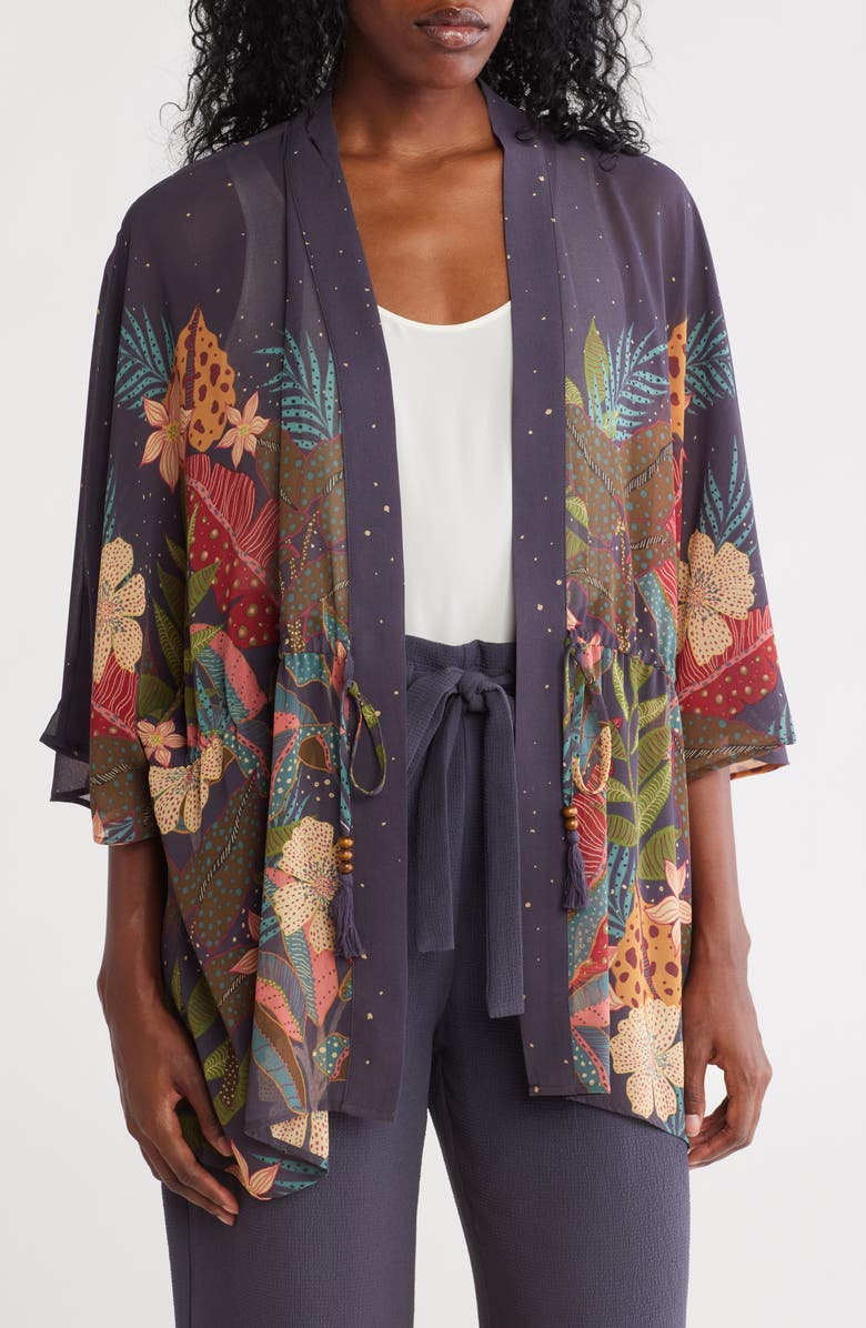 DR2 by Daniel Rainn Drawstring Tie Chiffon Topper, Main, color, Indigo