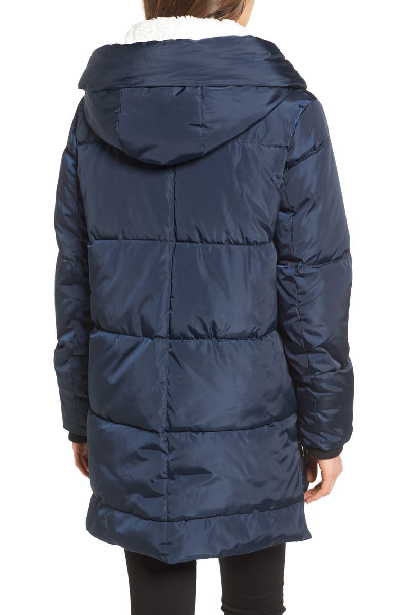 Steve Madden Hooded Puffer Jacket with Faux Shearling Trim, Alternate, color, 