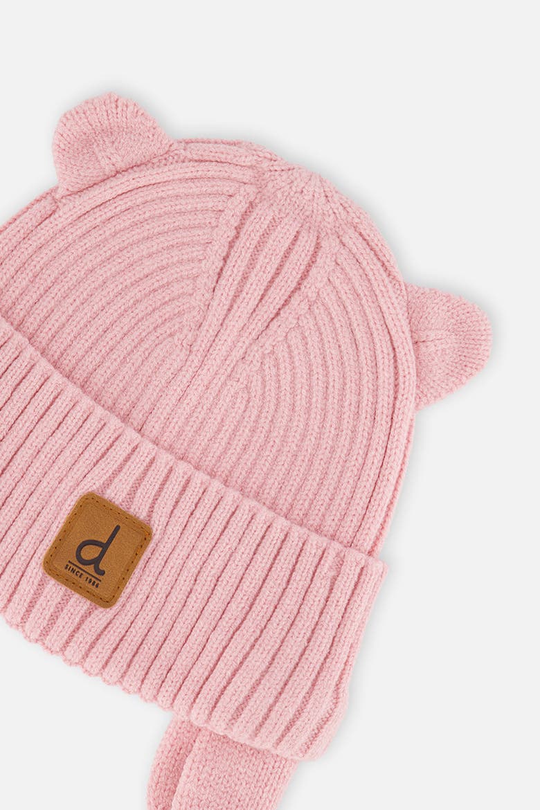 Ribbed Bear Ear Tie Strings Knit Hat, Alternate, color, Pale Dusty Pink