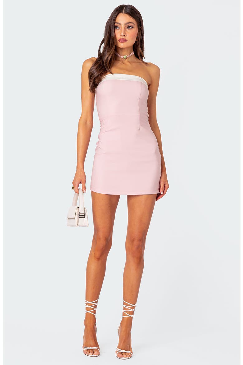 Priyah Contrast Foldover Strapless Minidress, Alternate, color, LIGHT-PINK