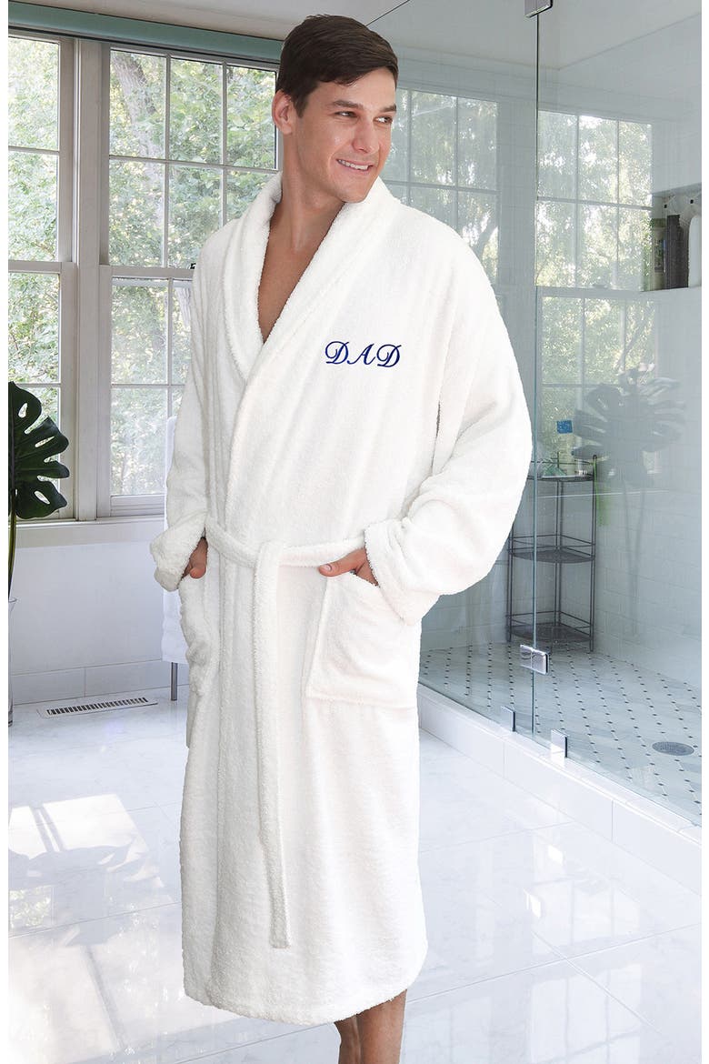 Embroidered 'Dad' White Terry Bathrobe, Alternate, color, WHITE