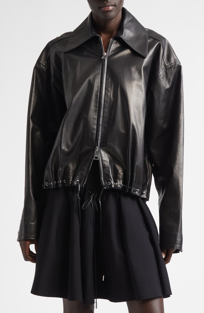 Brandon Maxwell The Leland Leather Shirt Jacket, Main, color, Black