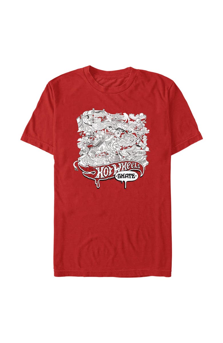 Hot Wheels Men's Hot Wheels Skate Artistic Collage  Graphic T-Shirt, Main, color, Red