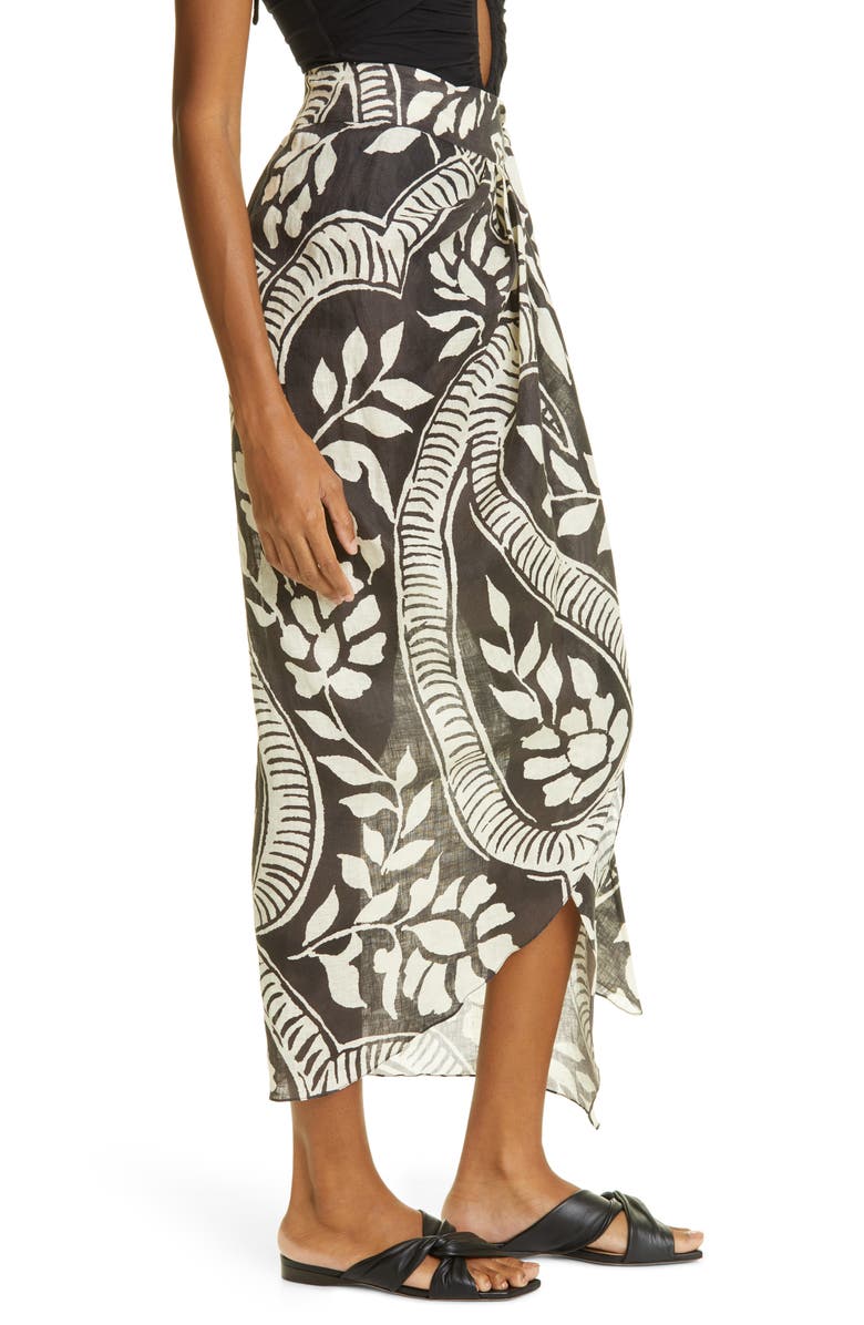 Johanna Ortiz Zebra Found in India Tropical Print Linen Midi Wrap Skirt, Alternate, color, 