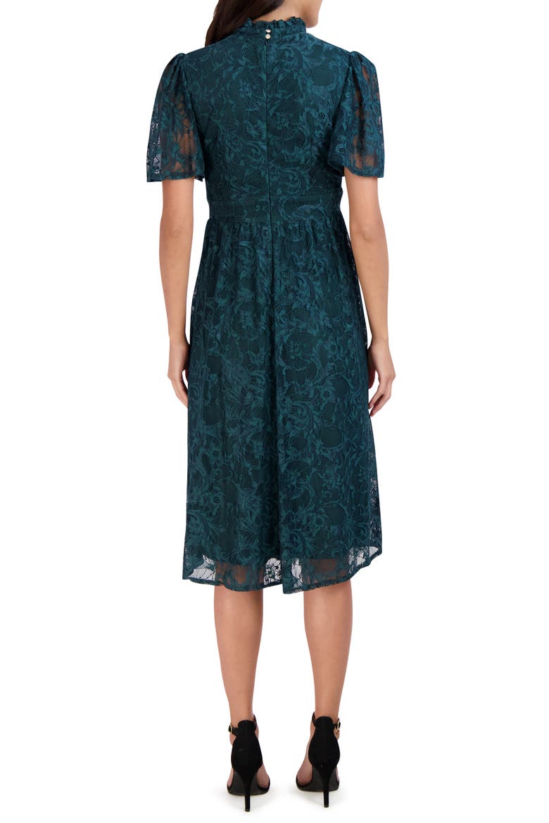 Flutter Sleeve Lace Mock Neck Midi Dress, Alternate, color, GREEN