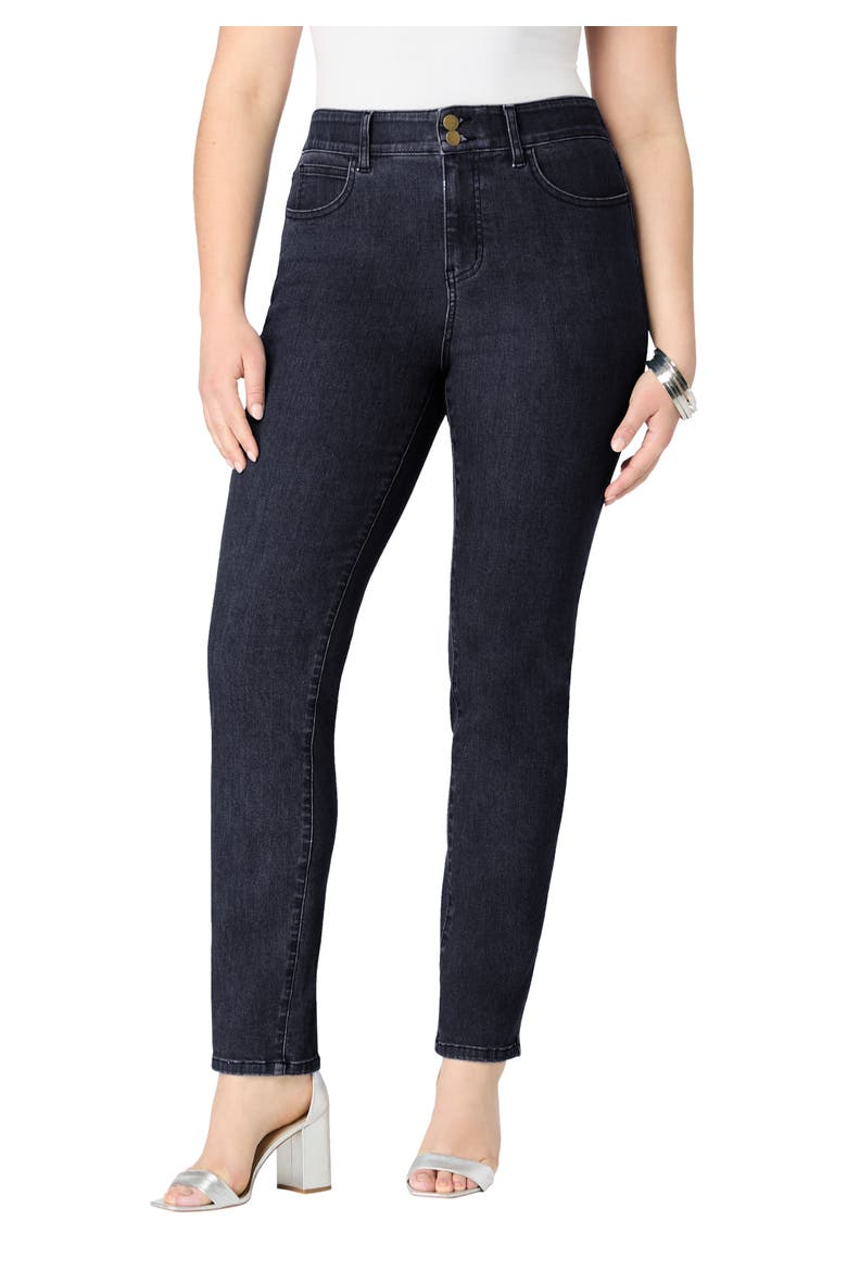 Plus Size High Rise Tummy Control Straight Leg Jeans, Main, color, DARK WASH