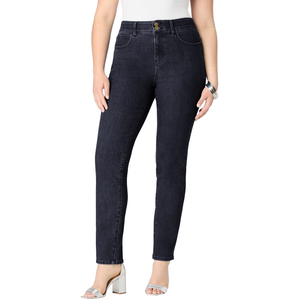 Roaman's Plus Size High Rise Tummy Control Straight Leg Jeans in Dark Wash at Nordstrom, Size 22