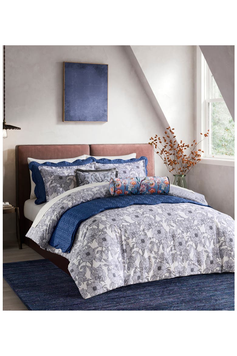 Mood Floral Duvet Cover & Pillow Shams Set, Alternate, color, DEEP BLUE