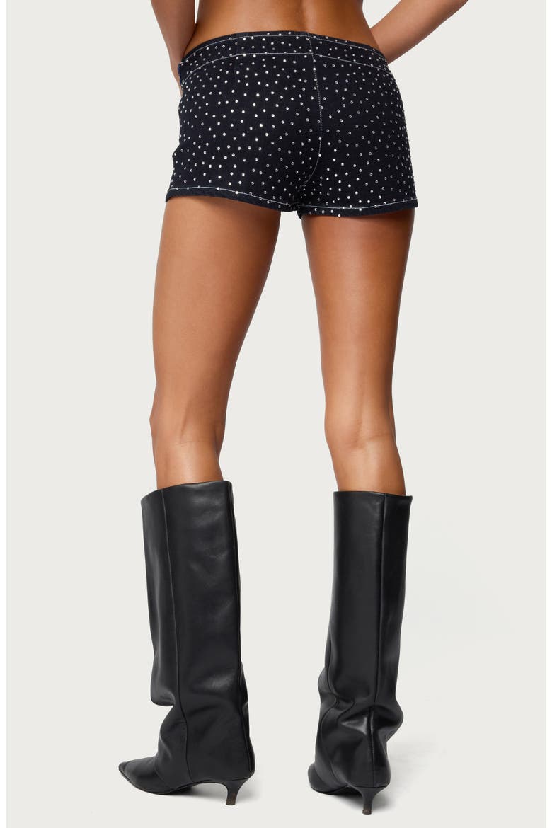 Moirah Rhinestone Denim Micro Shorts, Alternate, color, DARK-BLUE
