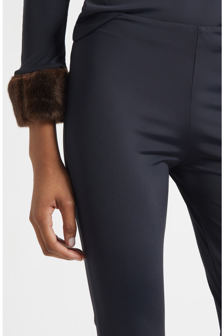 Faux Mink Trim Stretch Knit Pants, Alternate, color, BLACK
