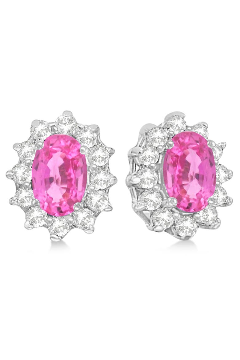 Oval Lab Pink Sapphire & Diamond Earrings 14k, Main, color, 2.05ct/White Gold