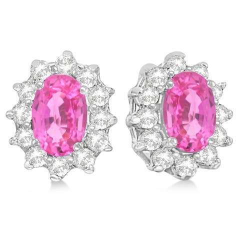 Oval Pink Sapphire & Diamond Accented Earrings 14k
