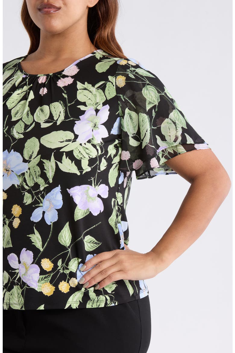 Contrast Flutter Sleeve Top, Alternate, color, BLACK MULTI