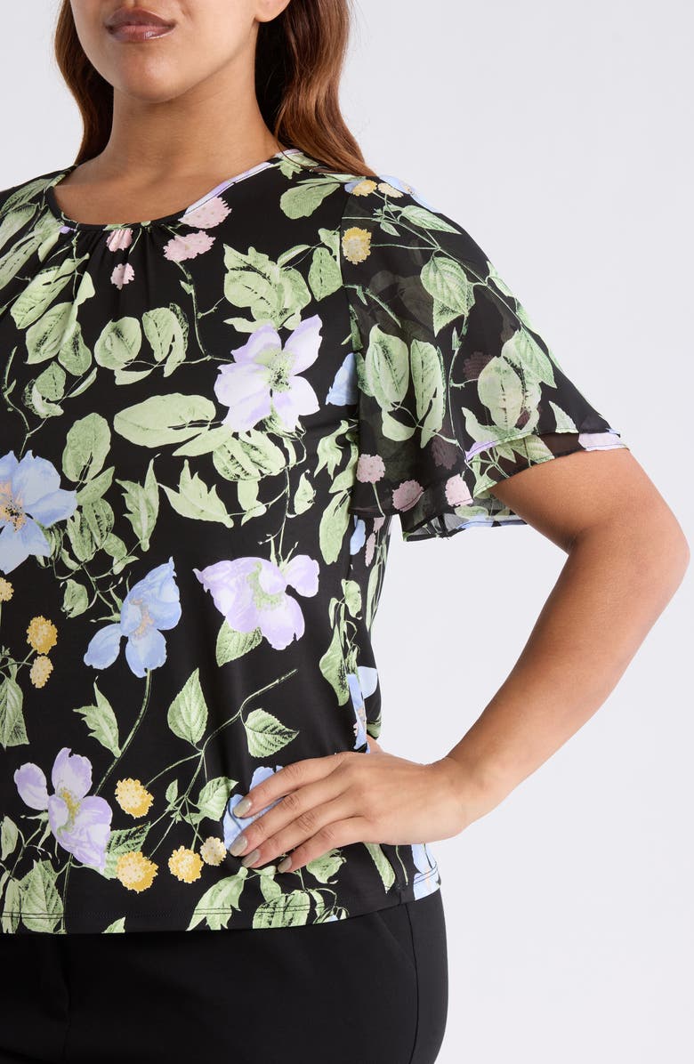 KASPER Contrast Flutter Sleeve Top, Alternate, color, Black Multi