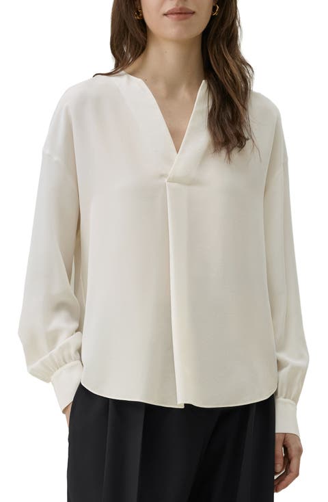 Double Crepe Silk V-Neck Blouse