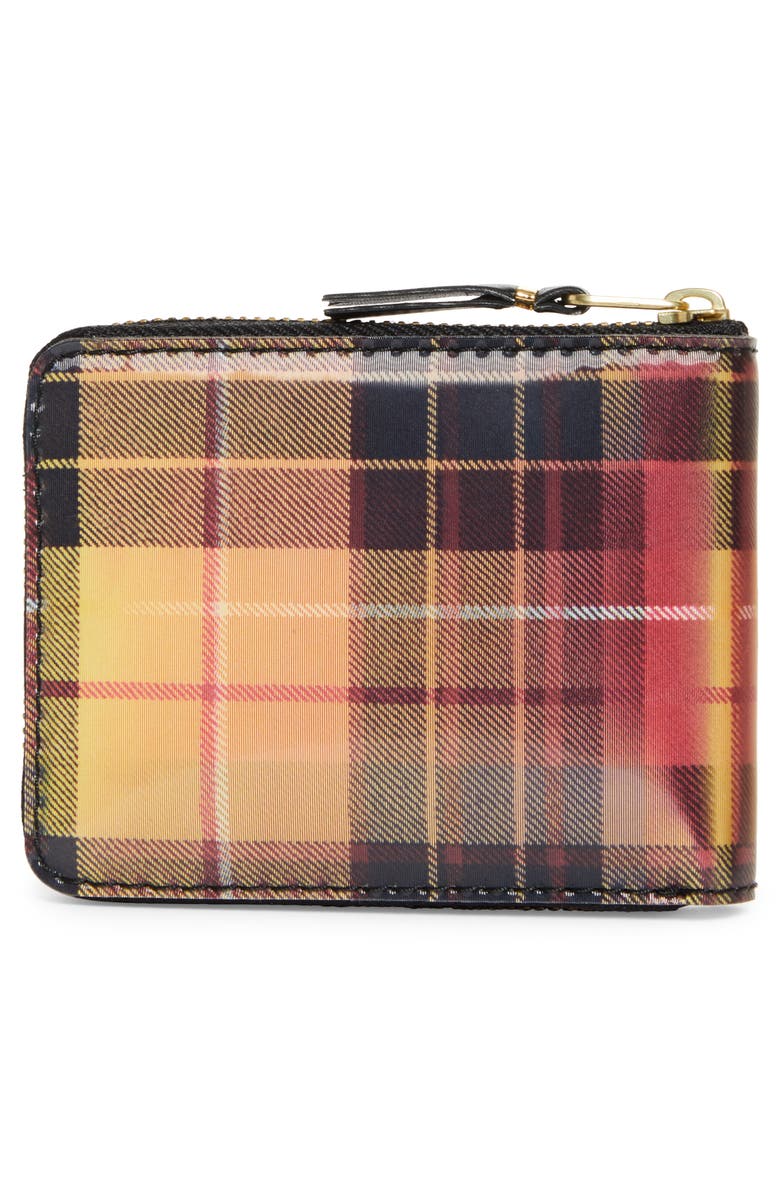 Comme des Garçons Wallets Lenticular Tartan Coated Leather Half Zip Wallet, Alternate, color, Red/ Yellow