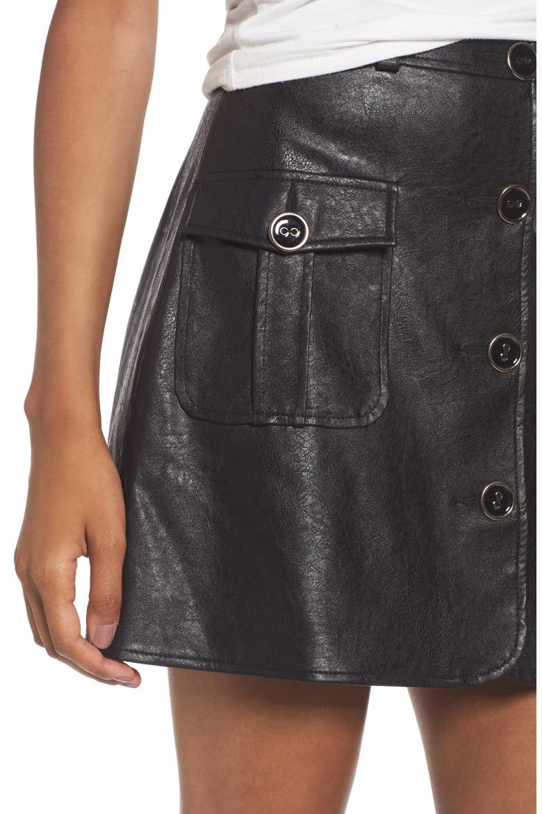 Envoy Faux Leather Moto Skirt, Alternate, color, JET