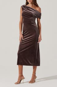 ASTR the Label One-Shoulder Velvet Midi Dress