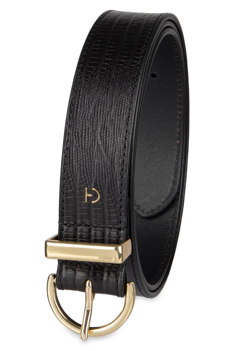 Lizard Embossed Leather Belt, Alternate, color, BLACK