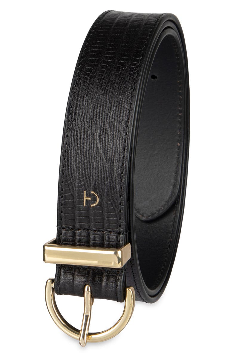 Cole Haan Lizard Embossed Leather Belt, Alternate, color, Black
