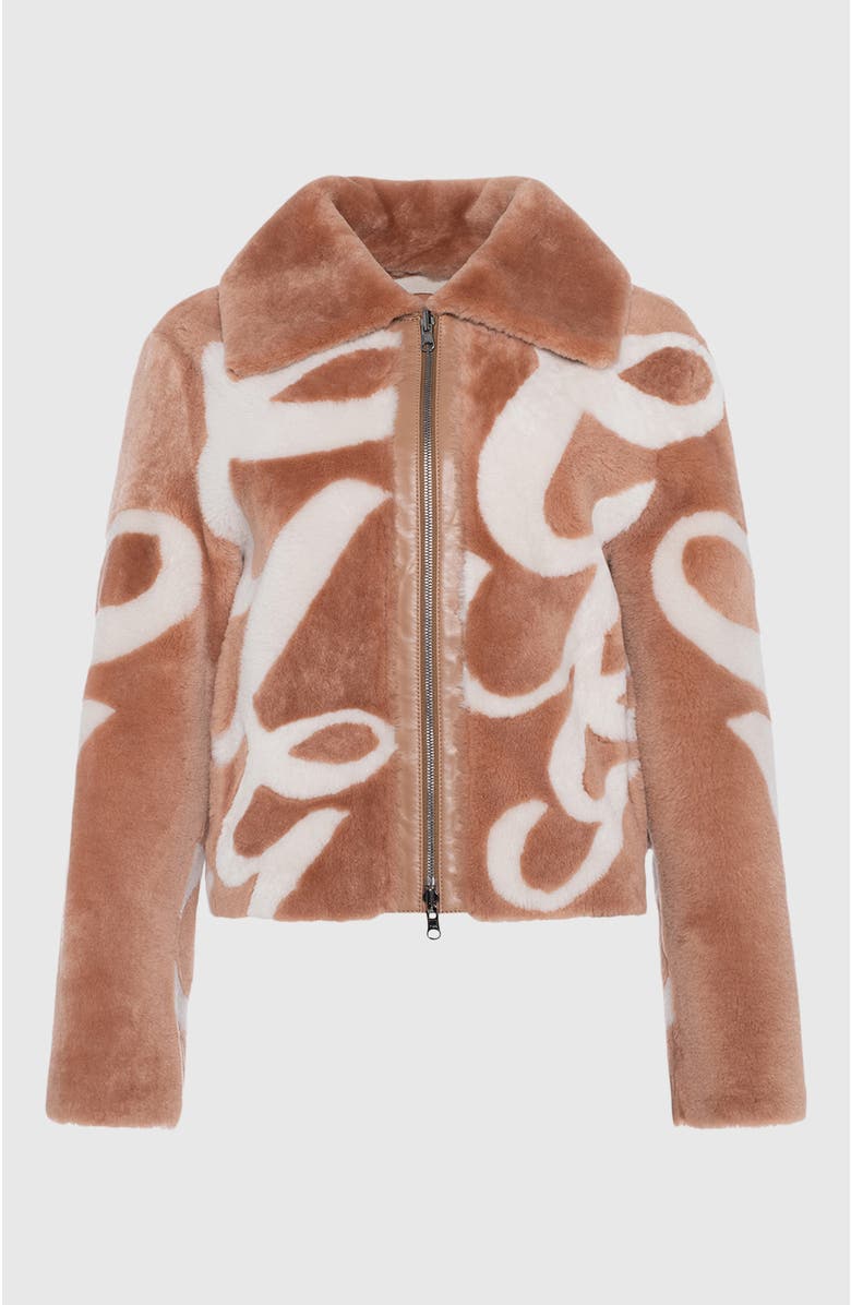 GORSKI Reversible Genuine Shearling Intarsia Jacket, Alternate, color, White/Salmon