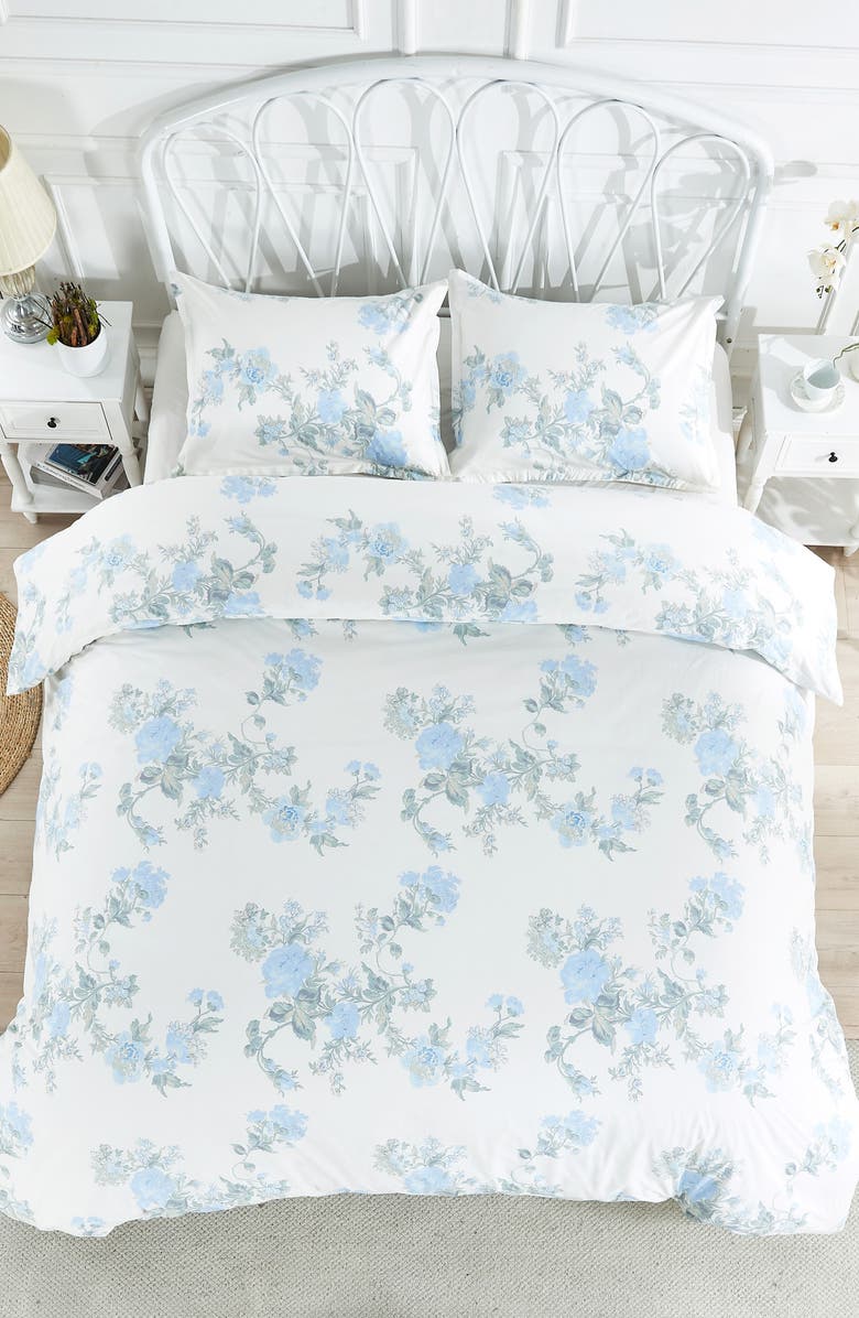 MELANGE HOME Rose Percale Cotton Duvet Cover & Sham Set, Alternate, color, Blue