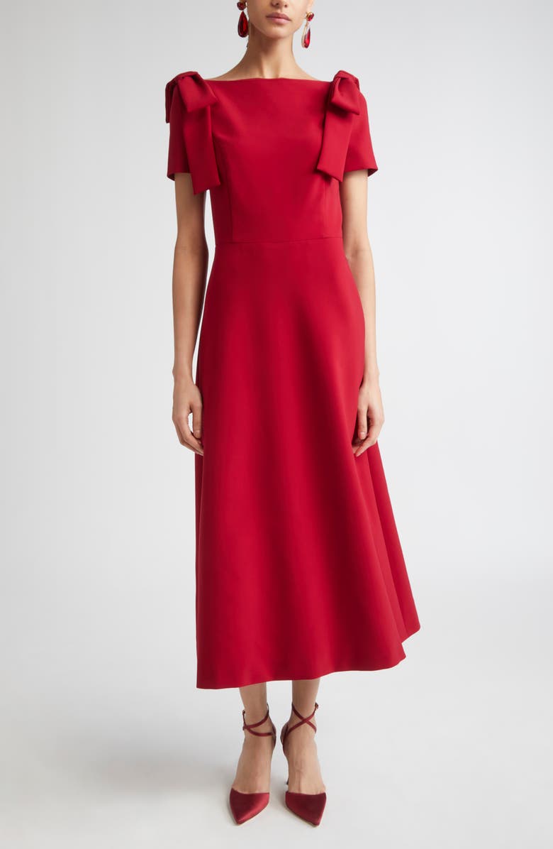 Carolina Herrera Bow Shoulder A-Line Silk Dress, Main, color, Garnet