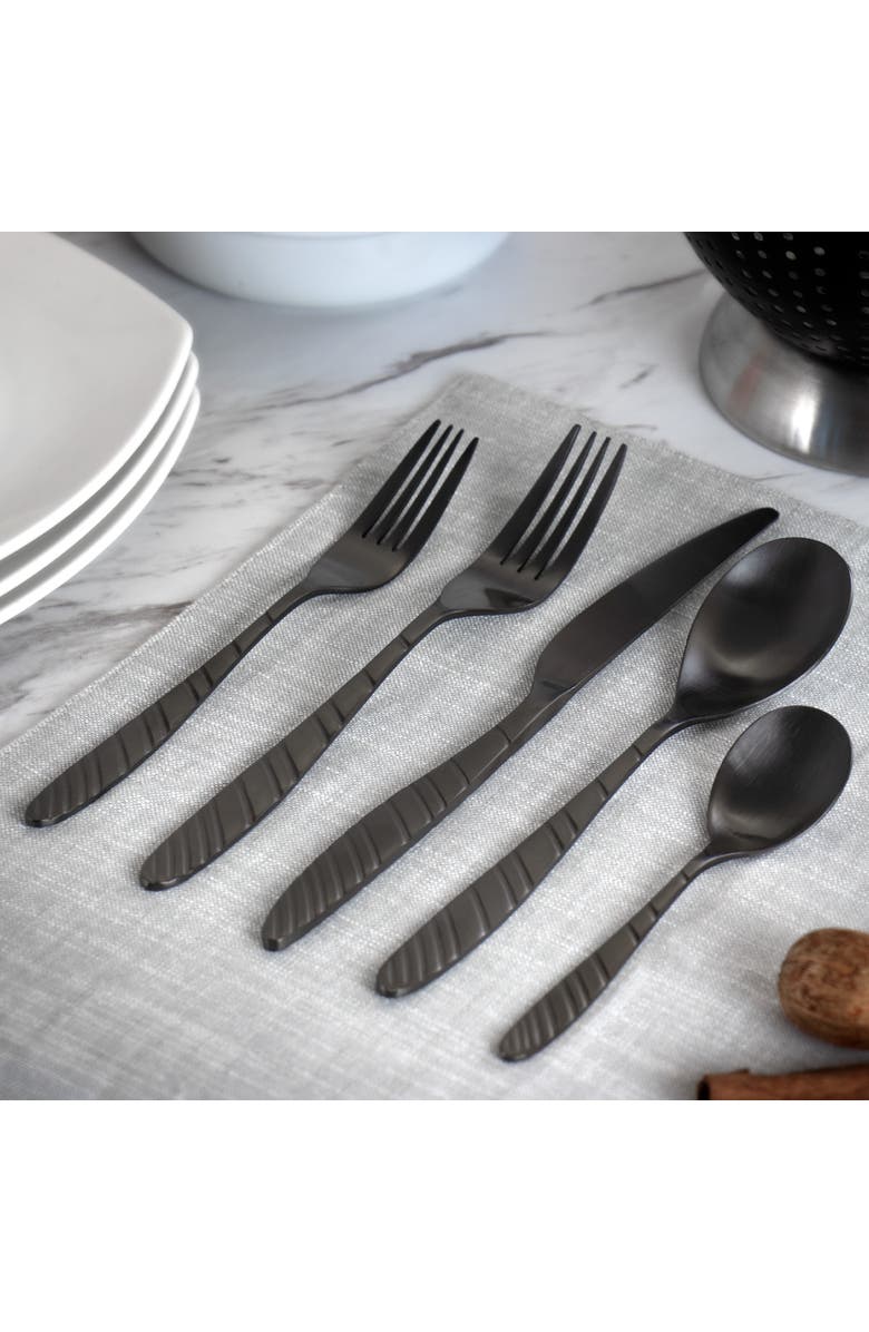 Megachef La Vague 20 Piece Flatware Utensil Set, Stainless Steel Silverware Metal Service for 4, Alternate, color, Matte Black