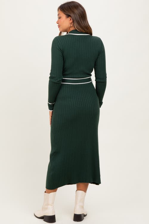 Pinkblush Soft Stretchy Rib Fitted Sweater Midi Dress In Green