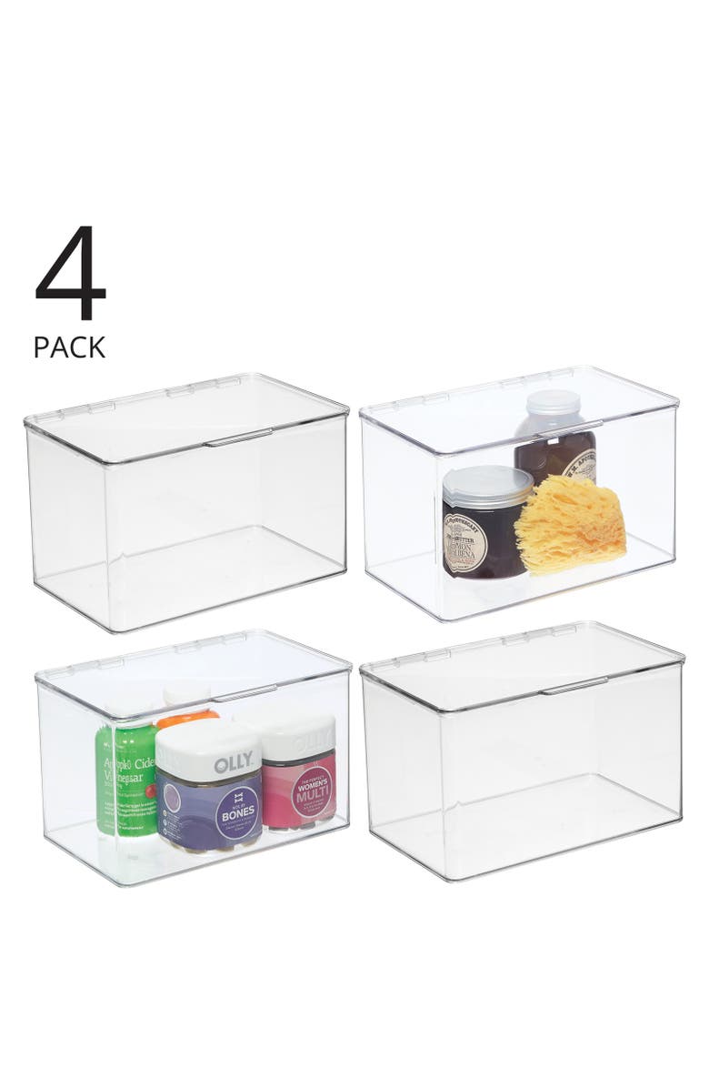 mDesign Plastic Bath Stacking Storage Organizer Box, Hinged Lid, 4 Pack, Alternate, color, 