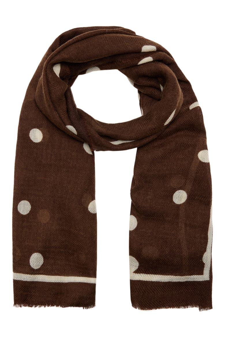 Printed Scarf with Frayed Edge, Main, color, CHOCOLATE