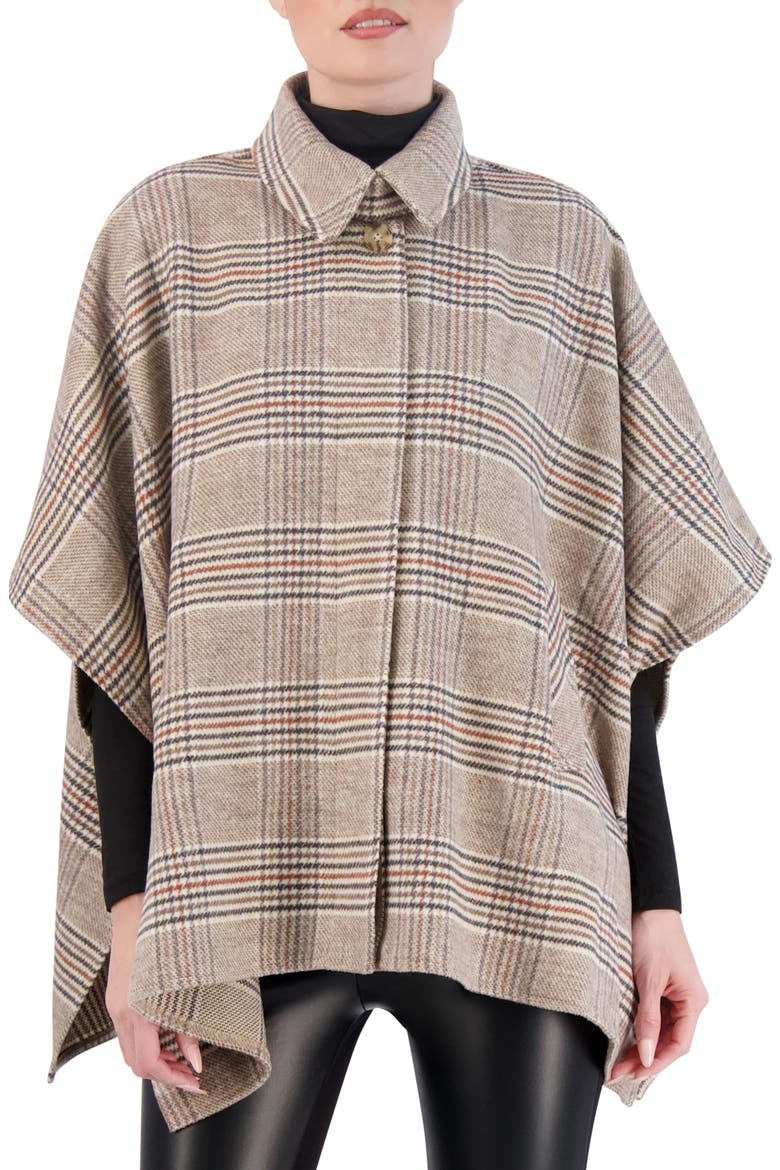Faux Wool Plaid Cape, Main, color, CAMEL PLAID