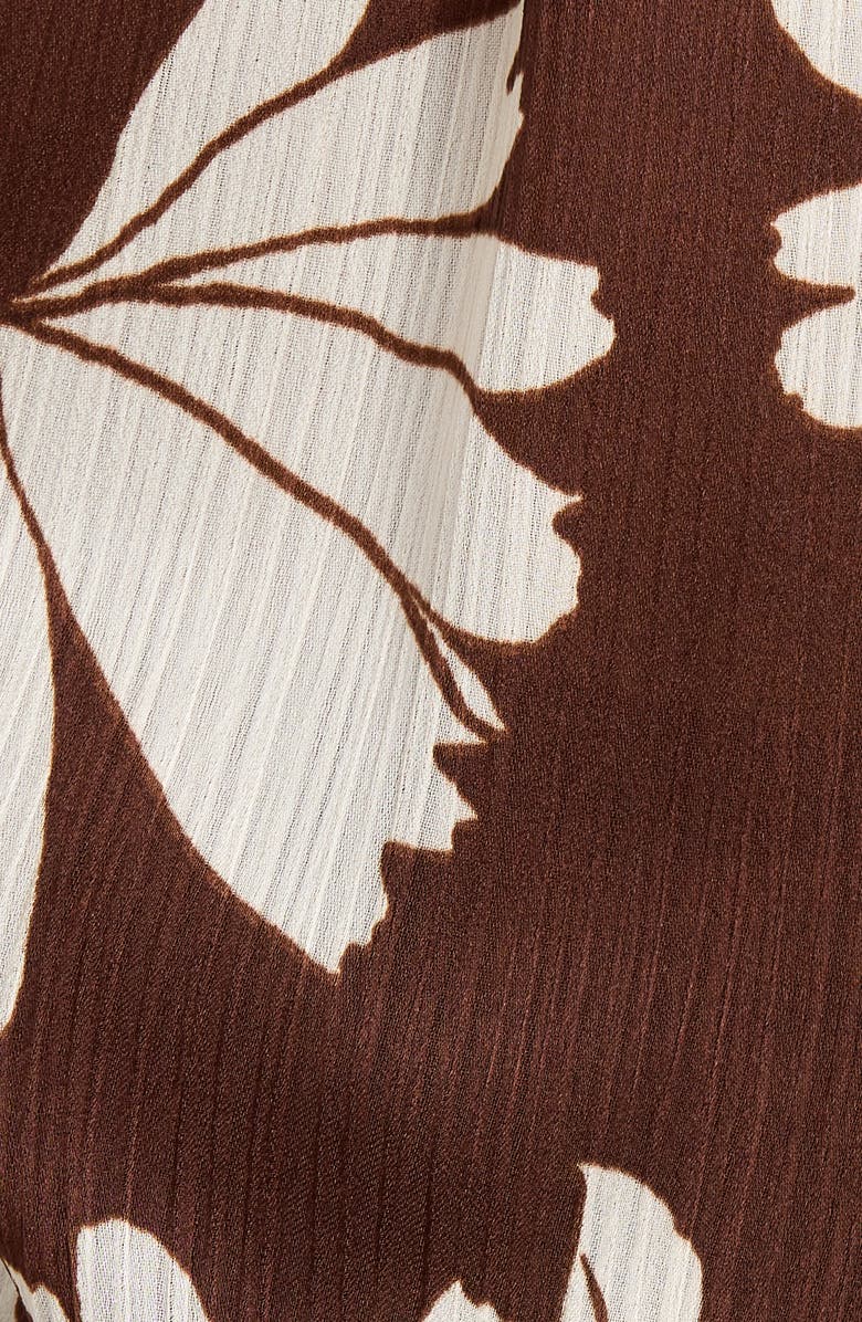 Anne Klein Floral Split Neck Top, Alternate, color, Dark Chocolate/ White